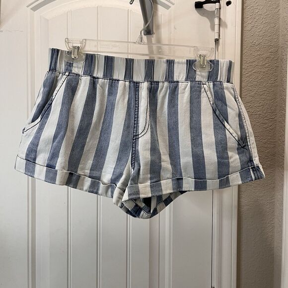 Rewash Striped Blue White Pull On Shorts Beachy Coastal Womens Size M High Rise - Picture 1 of 8